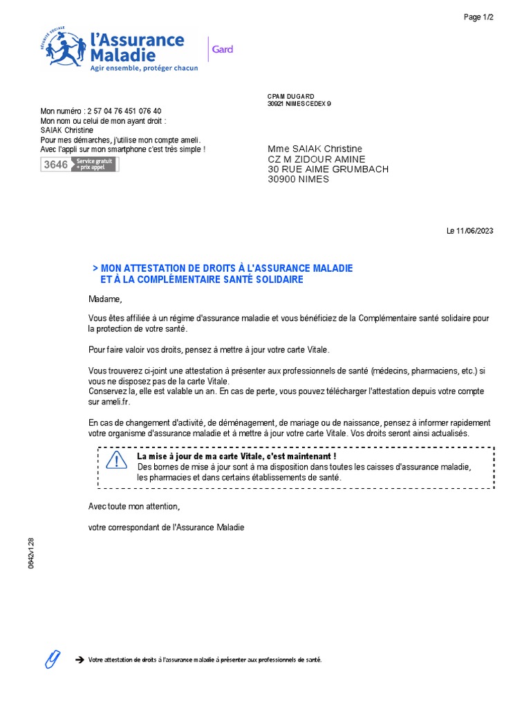 OBTENIR UNE ATTESTATION DE DROITS intelligence overview