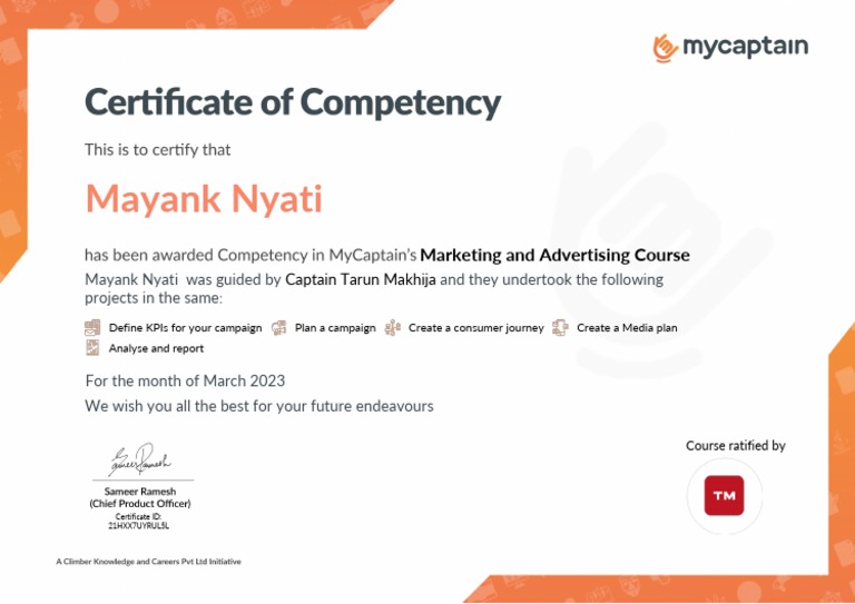 MyCaptain Marketing and Advertising Workshop Certificate 2 | PDF | Business
