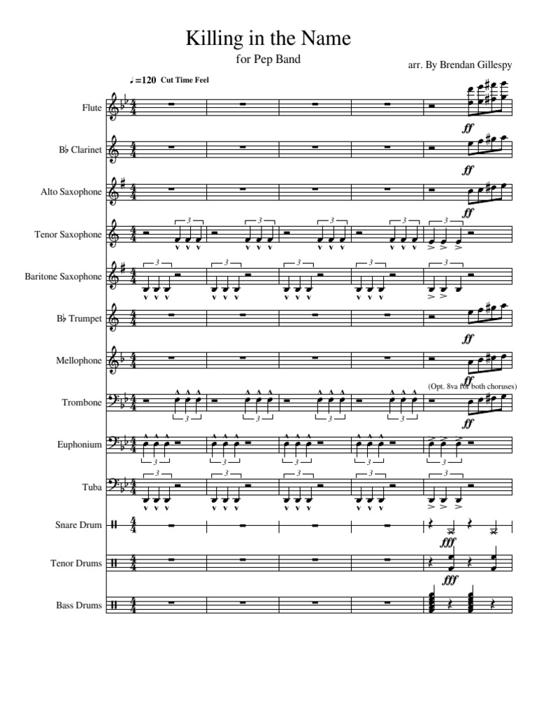 Killing in The Name For Pep Band PDF