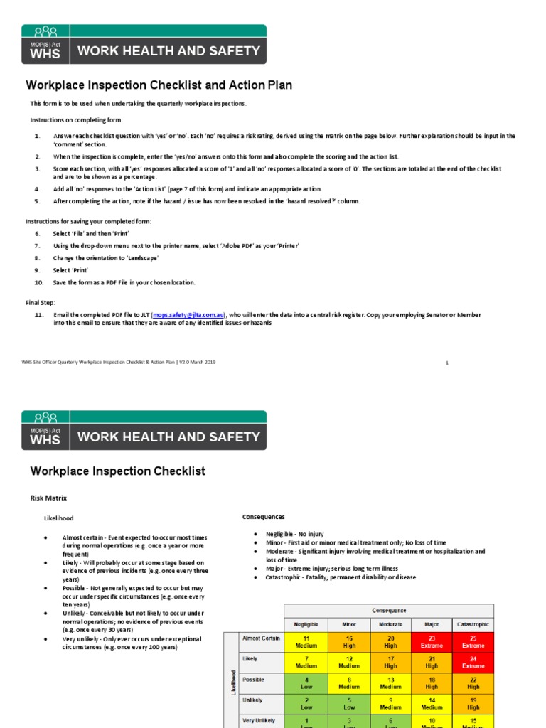 WHS Quarterly Inspection Checklist V2.0 | PDF | Safety