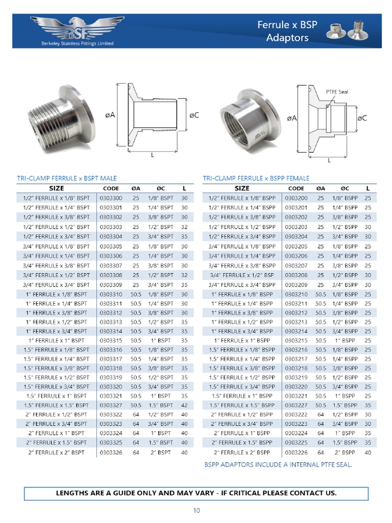 TriClamp Ferrule x BSP Adaptor Berkeley Stainless Fittings Limited PDF