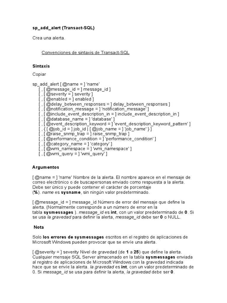 Crear y gestionar alertas en SQL Server | PDF | Servidor SQL de ...