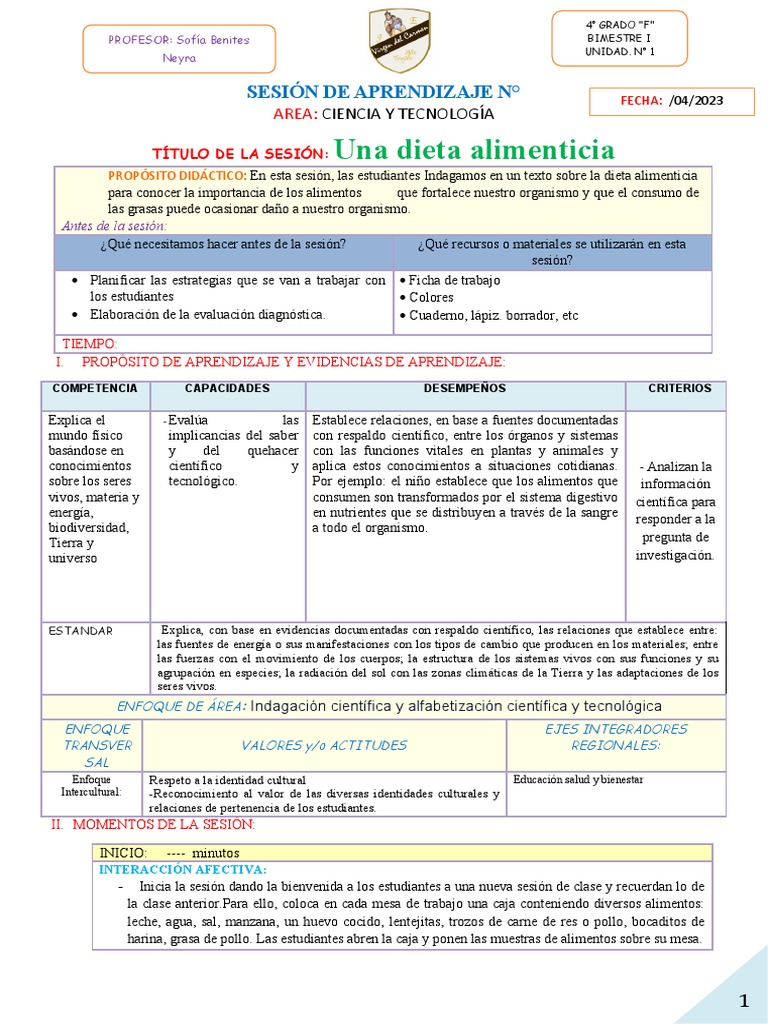 Dieta Saludable para 4° Grado F | PDF | Dieta | Alimentos