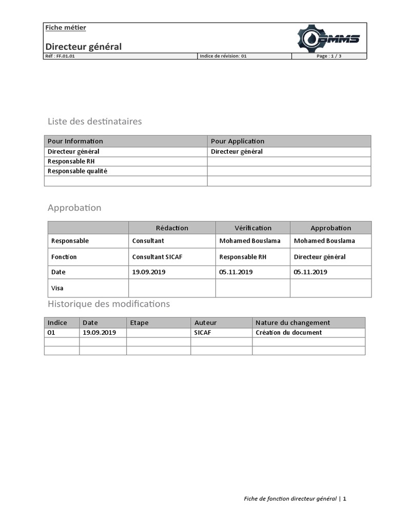 Fiche de poste : Directeur général | PDF | Business