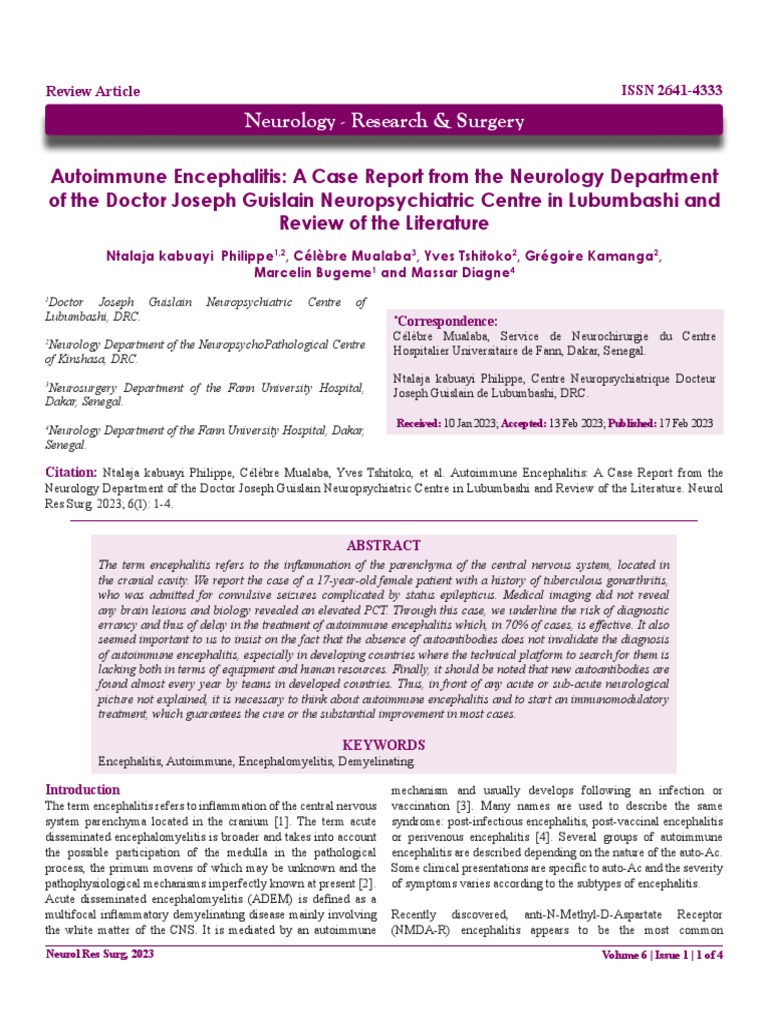 Autoimmune Encephalitis Case Study | PDF | Self-Improvement | Science ...