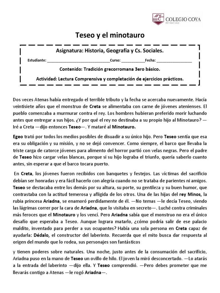 Actividades sobre Teseo y el Minotauro | PDF