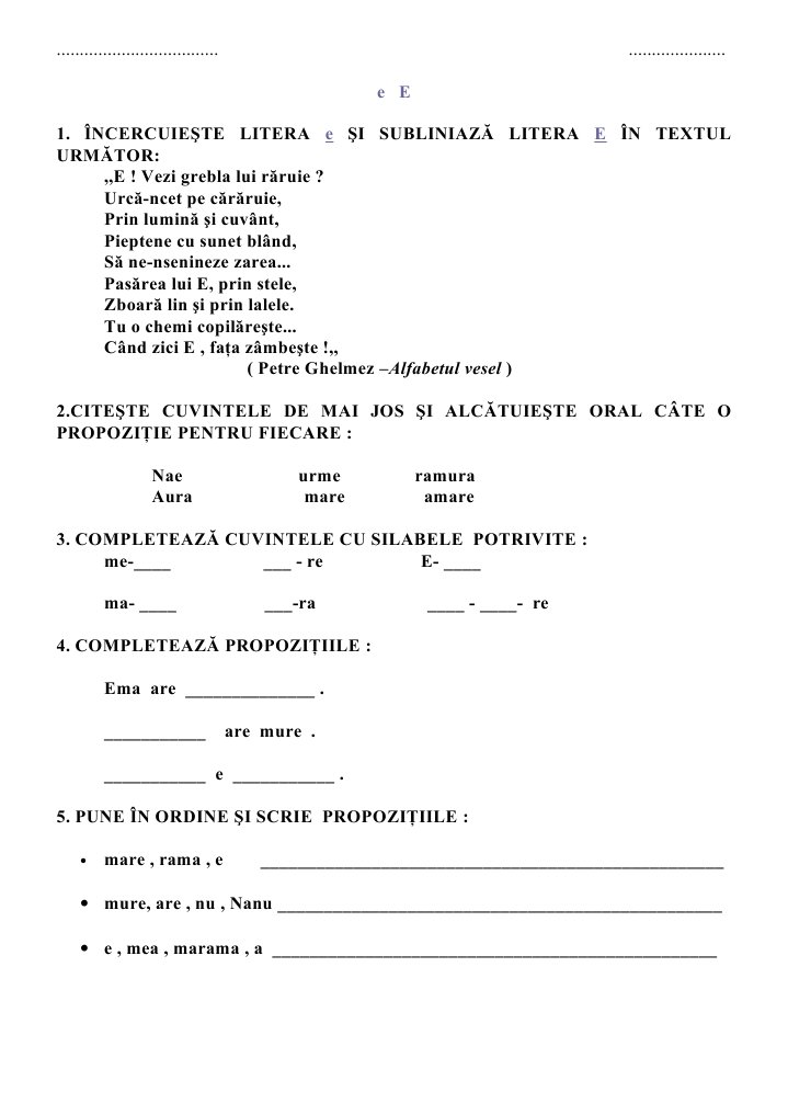 Fise Limba Romana Clasa i