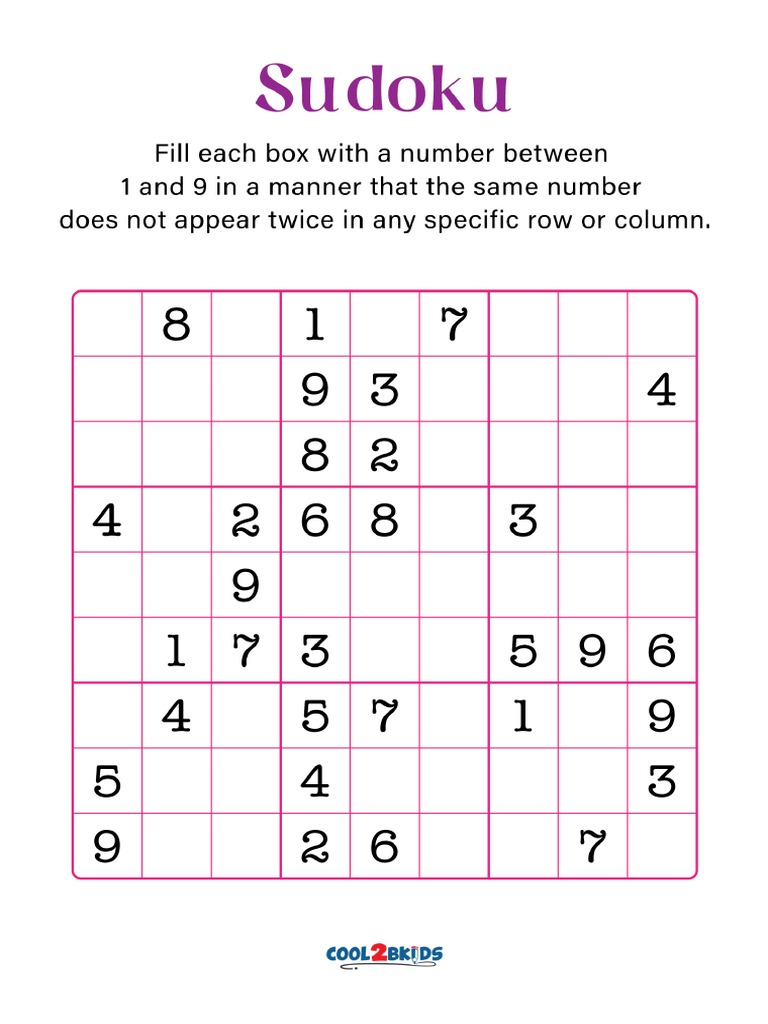 Easy Sudoku for Kids Printable PDF