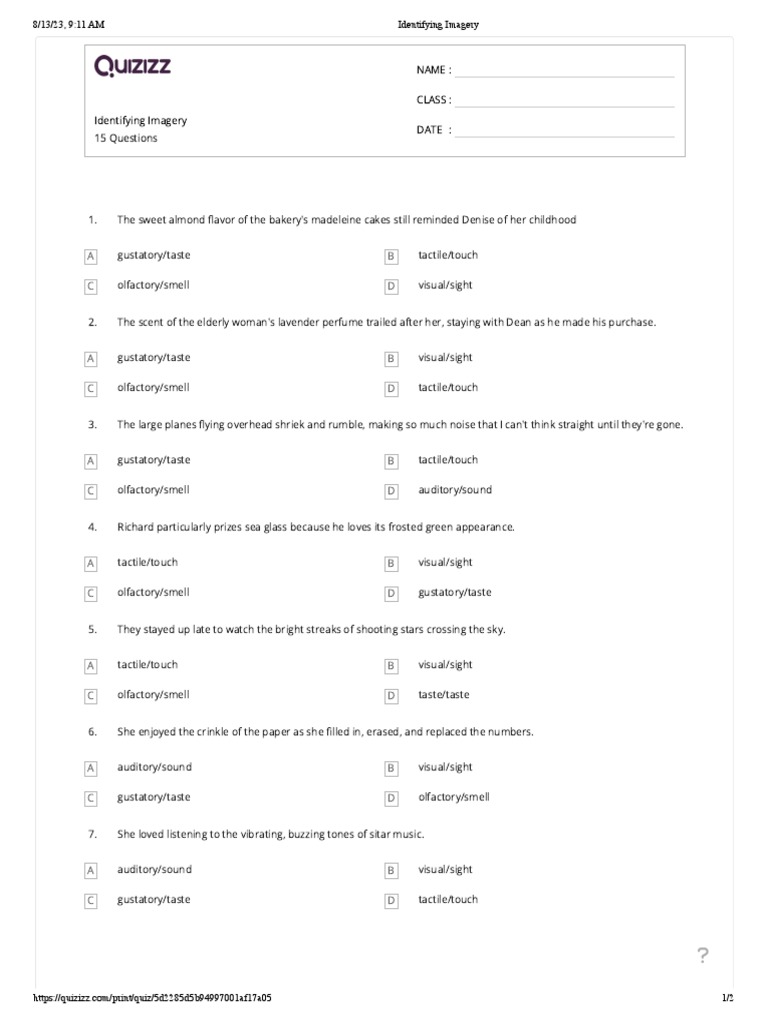 Imagery Quiz | PDF