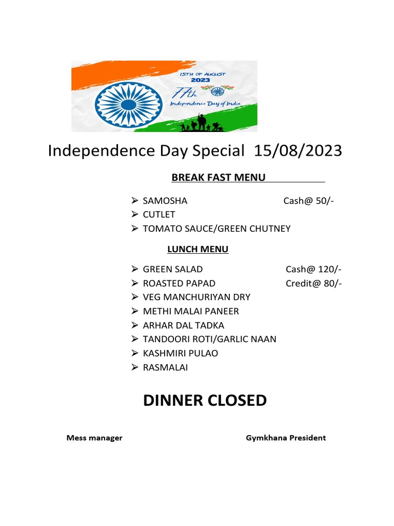 indian independence day special menu