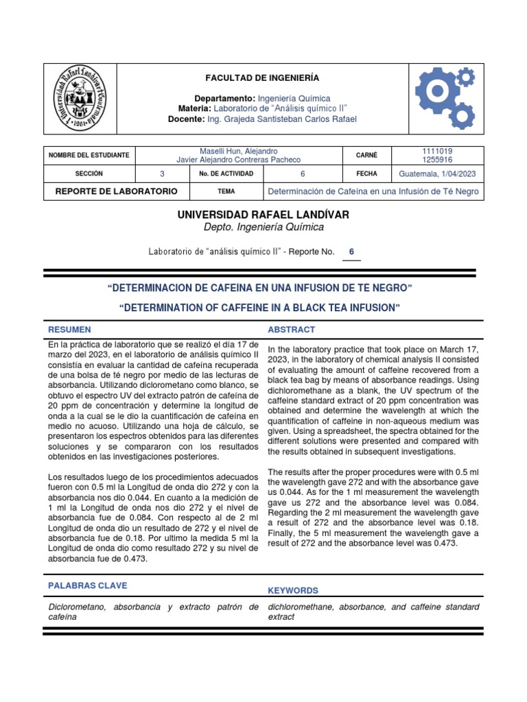 Post-Lab No.6. A.Q II | PDF | Espectroscopía ultravioleta-visible ...