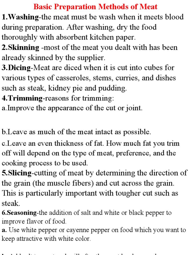Basic Preparation Methods of Meat | PDF