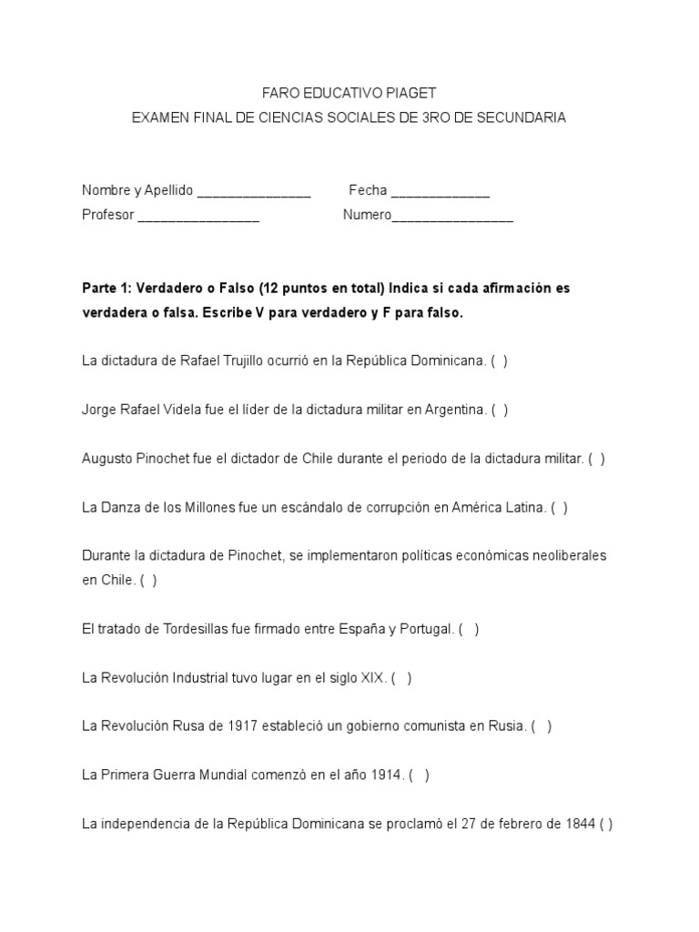 Examen de 3ro de Secundaria, Ciencias Sociales | PDF | America latina ...