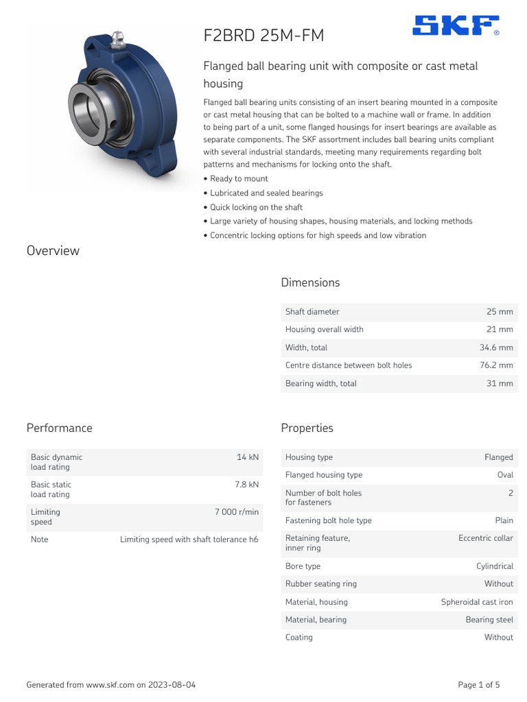 SKF F2BRD 25MFM Specification PDF Bearing (Mechanical) License
