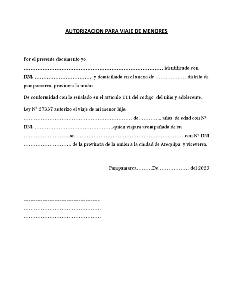 Autorizacion para Viaje de Menores | PDF
