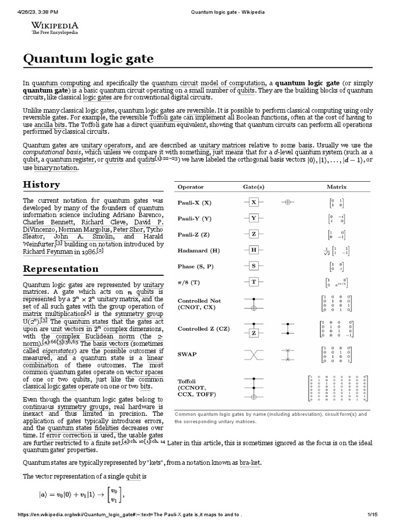 Quantum Logic Gate - Wikipedia | Download Free PDF | Algebra