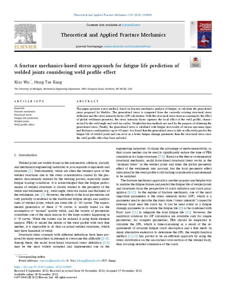 A Fracture Mechanics Based Stress Approach For Fatig - 2023 ...