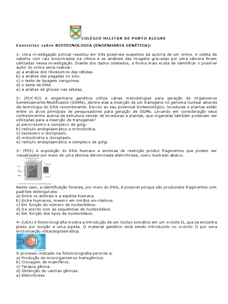 Lista de Exercícios Biotecnologia | PDF