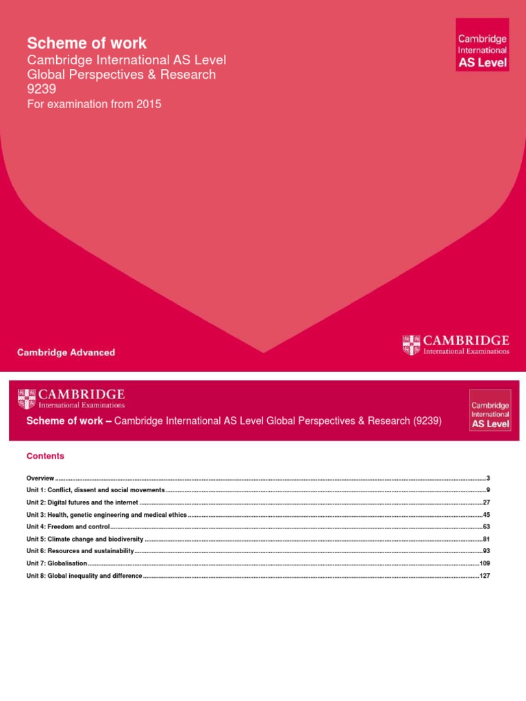 Scheme of Work: Cambridge International AS Level Global Perspectives ...