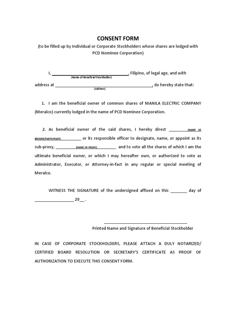 Consent Form Shareholders PDF