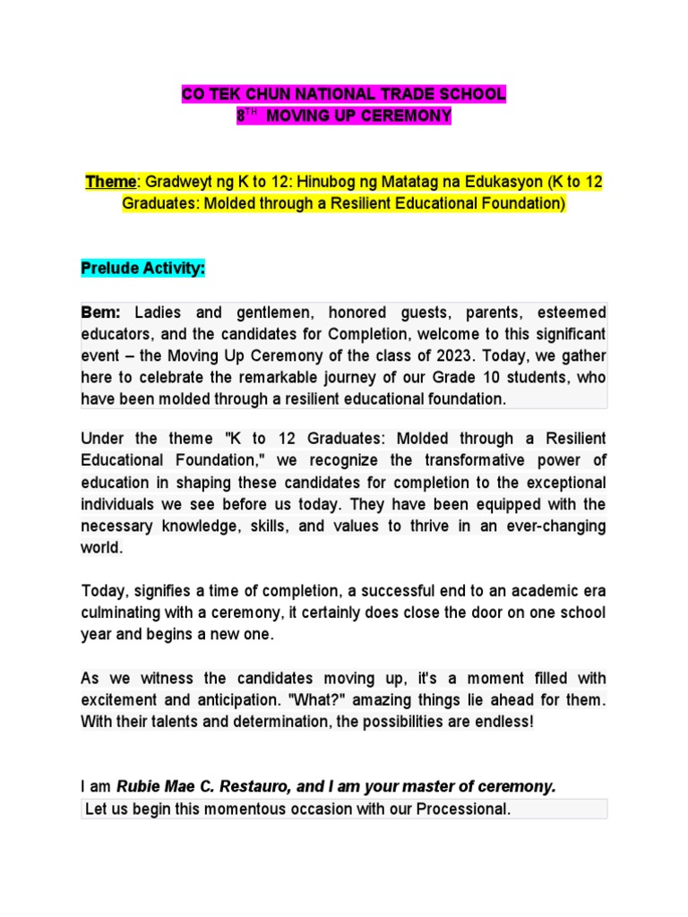 Final CTCNTS Moving Up 2023 Script | PDF