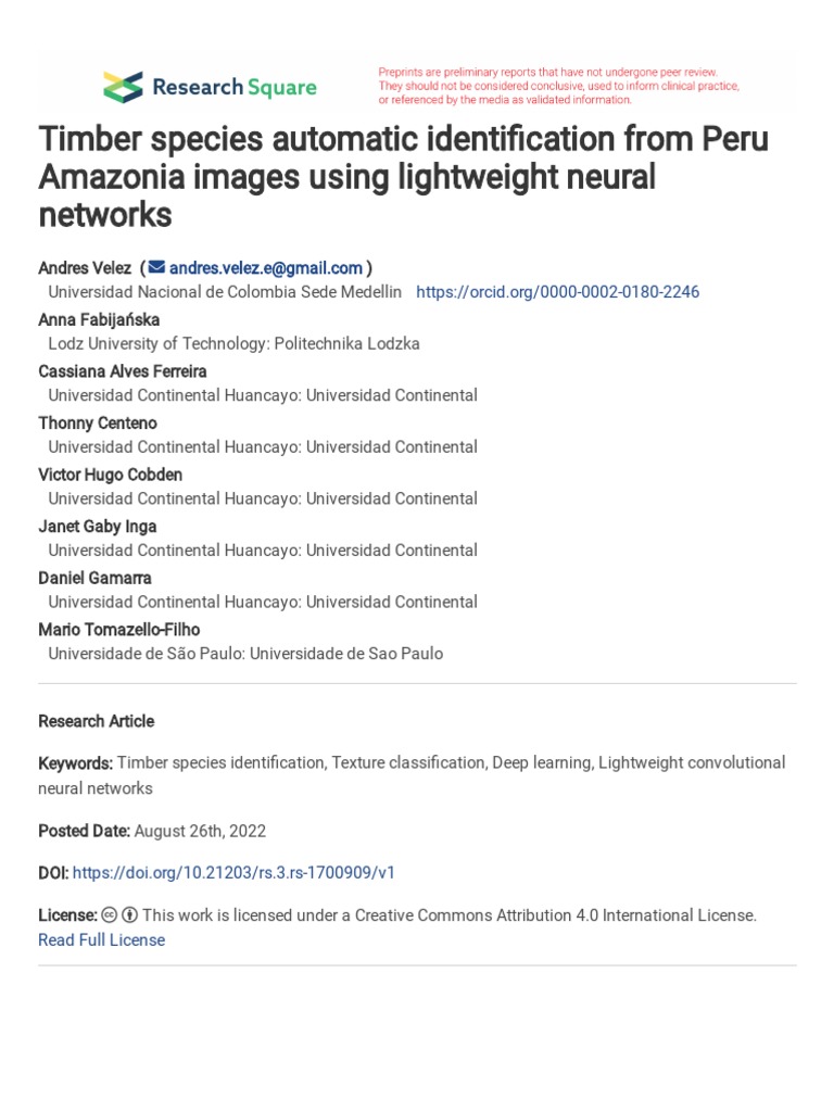 Timber Species Automatic Identication From Peru Amazonia Images Using ...