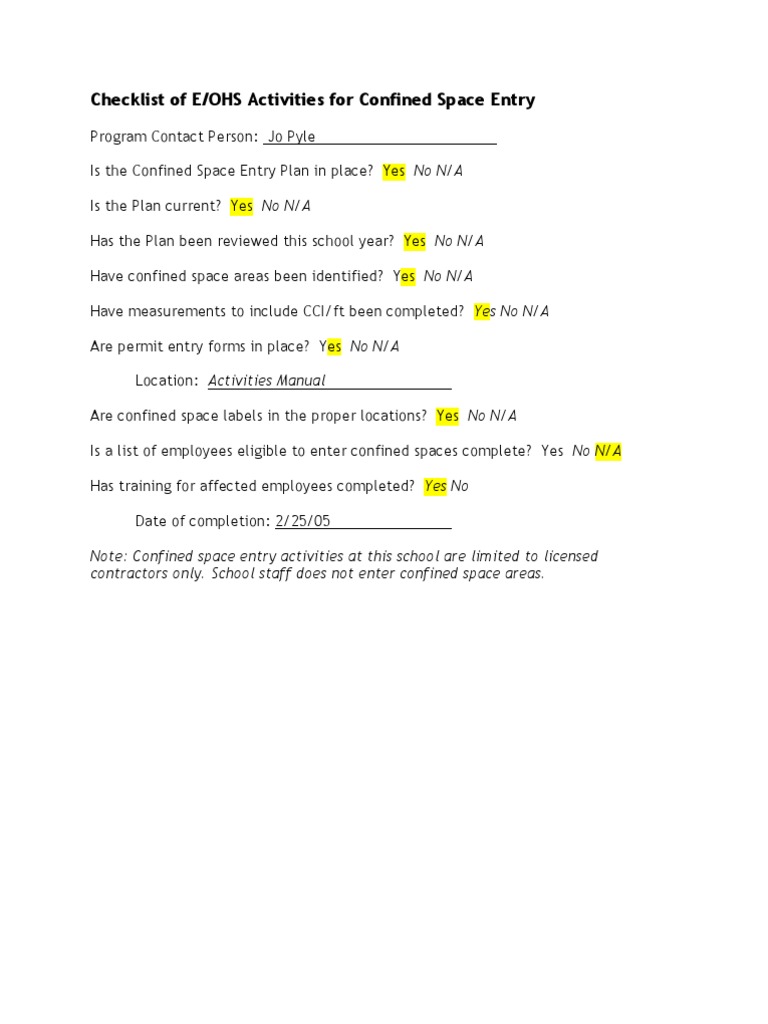 Tracy Confined Space Entry Activities 2010-11 | PDF | Business