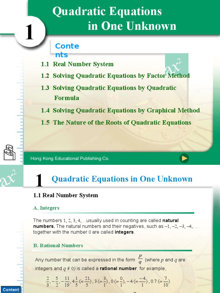 Chapter 1 Quadratic Equations in One Unknown | PDF | Numbers ...