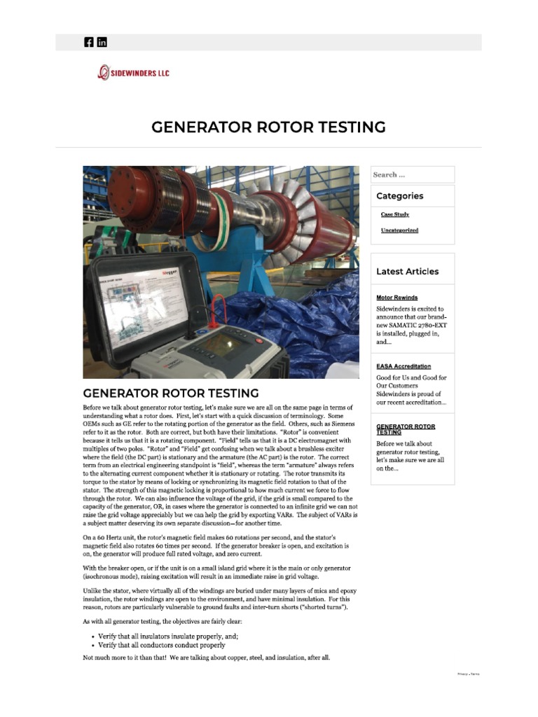 GENERATOR ROTOR TESTING Sidewinders LLC PDF