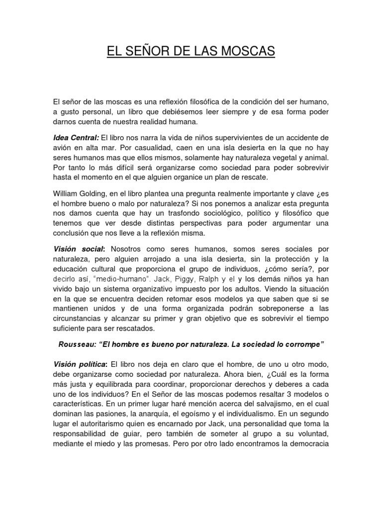 El Señor de Las Moscas Analisis JeanJacques Rousseau Science