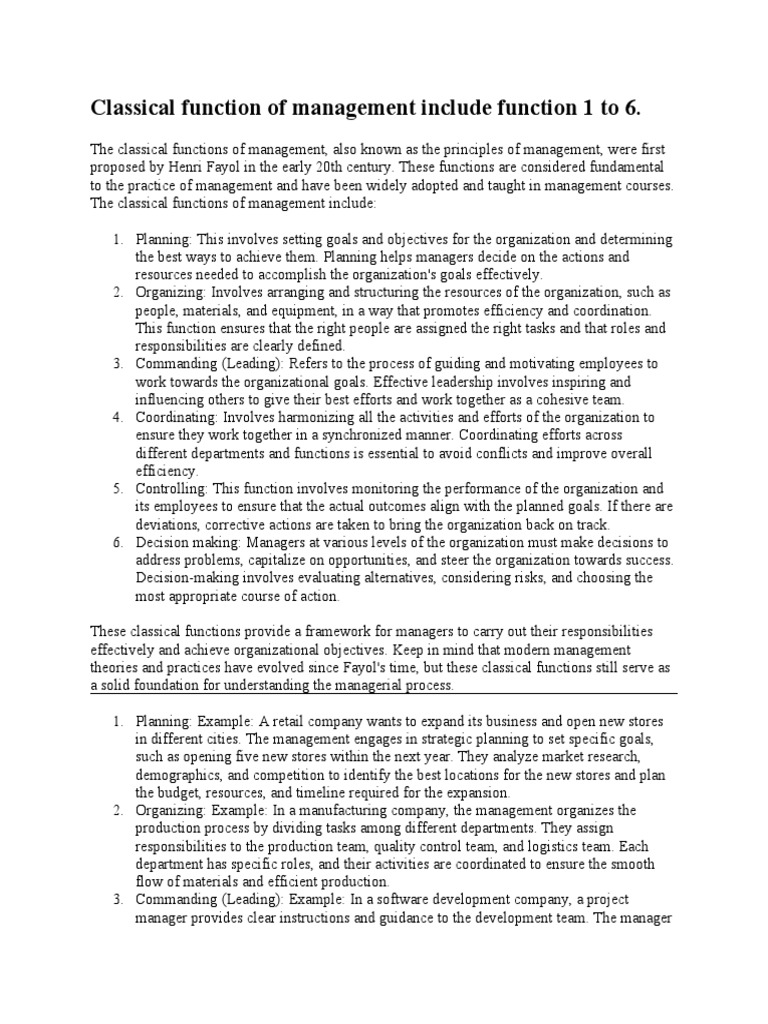 Classical function of management include function 1 to 6 pdf