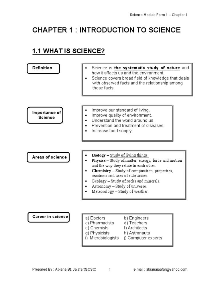 Science Form 1 Chapter 1 | PDF | Weighing Scale | Mass