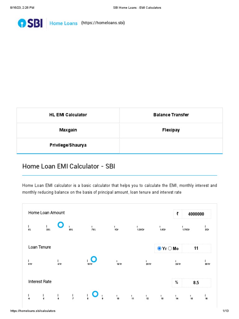 SBI Home Loans EMI Calculators PDF
