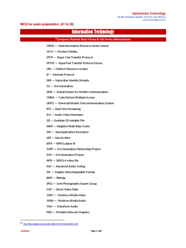 Information Technology MCQs for Exams | PDF