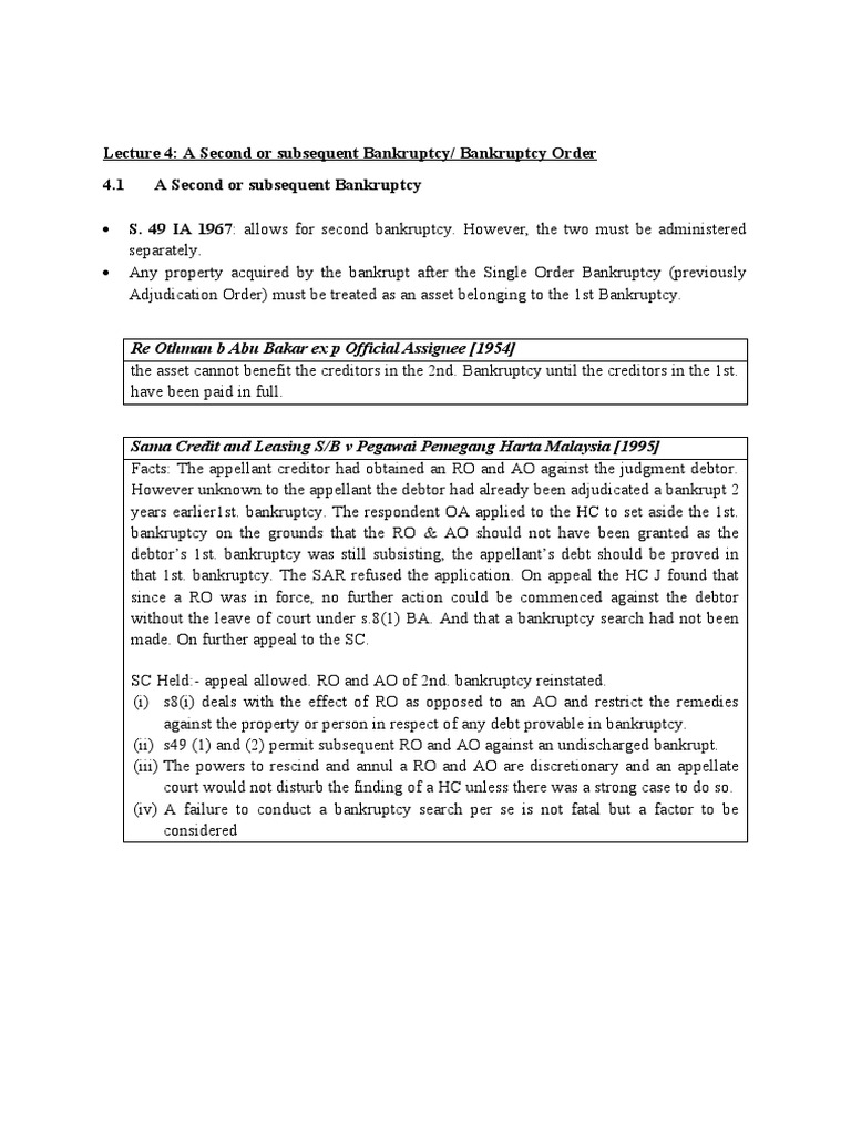 Lecture 4 Bankruptcy | PDF | Law