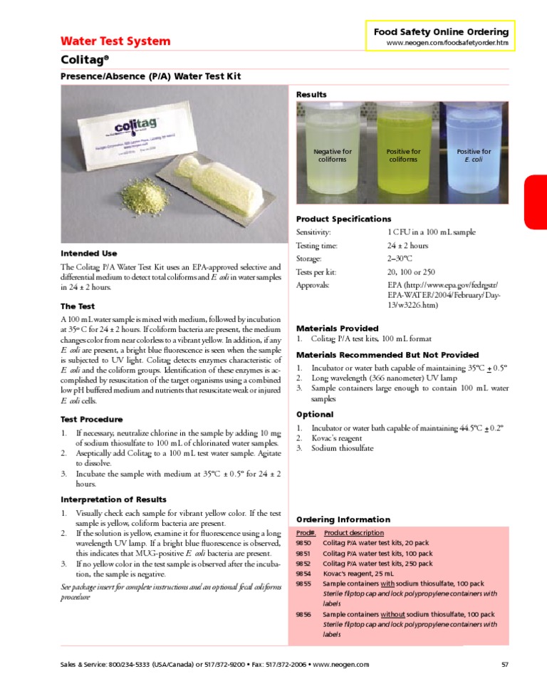 Colitag Neogen Escherichia Coli Water