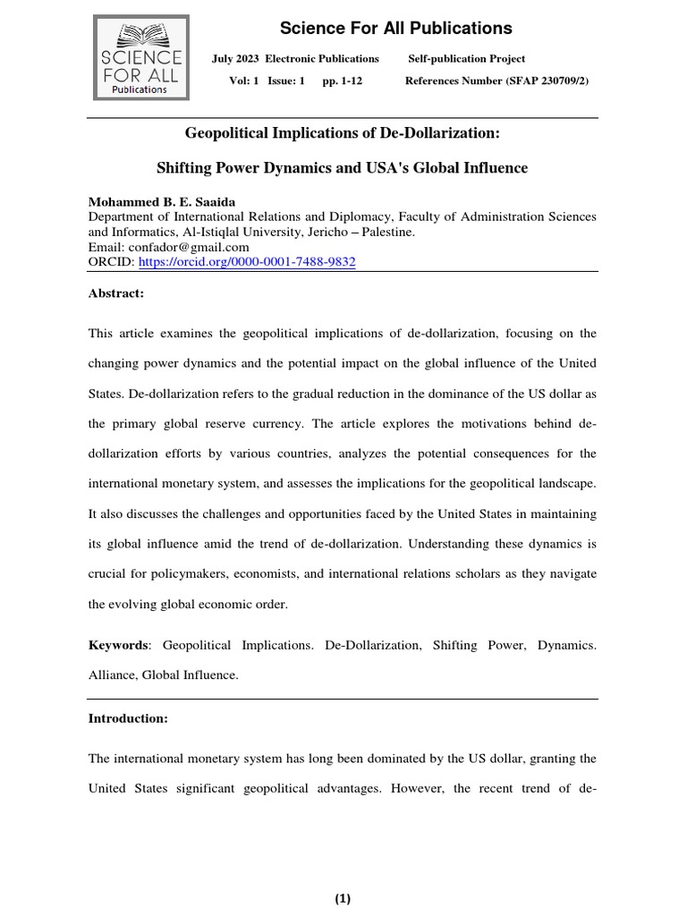 Geopolitical Implications of De-Dollarization: Shifting Power Dynamics ...