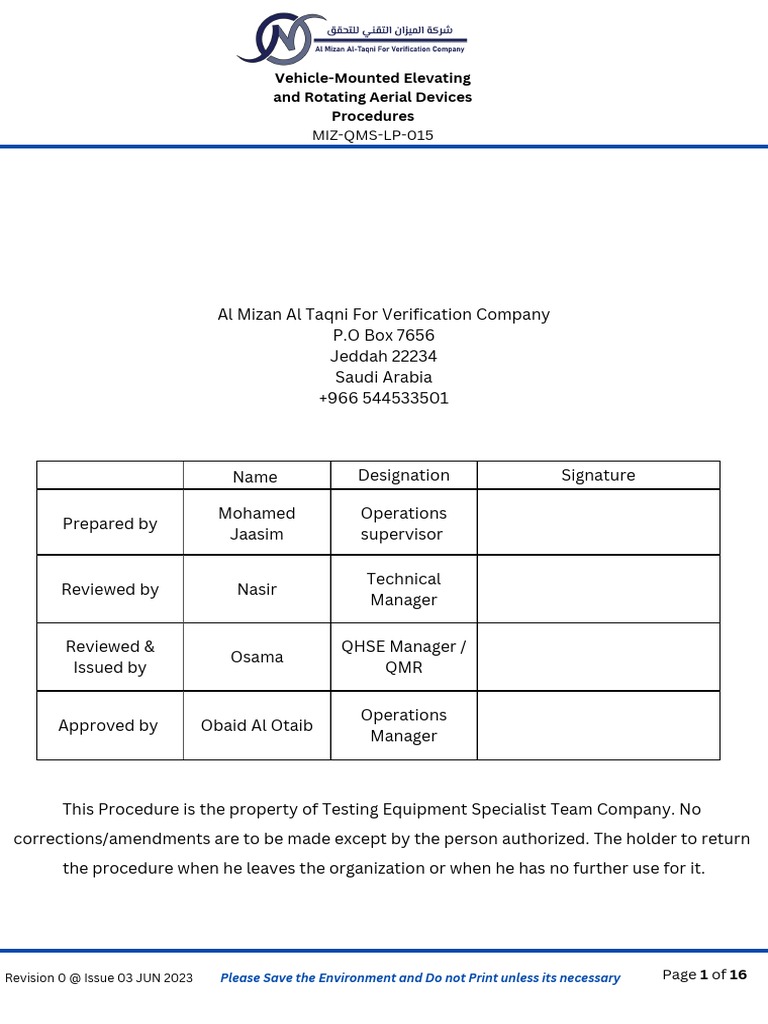 Aerial Device Inspection Procedures | PDF