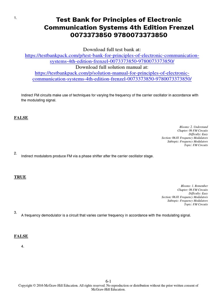 Principles of Electronic Communication Systems 4th Edition Frenzel Test