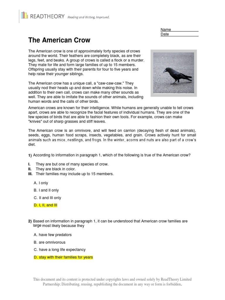 7th Grade The American Crow All | PDF