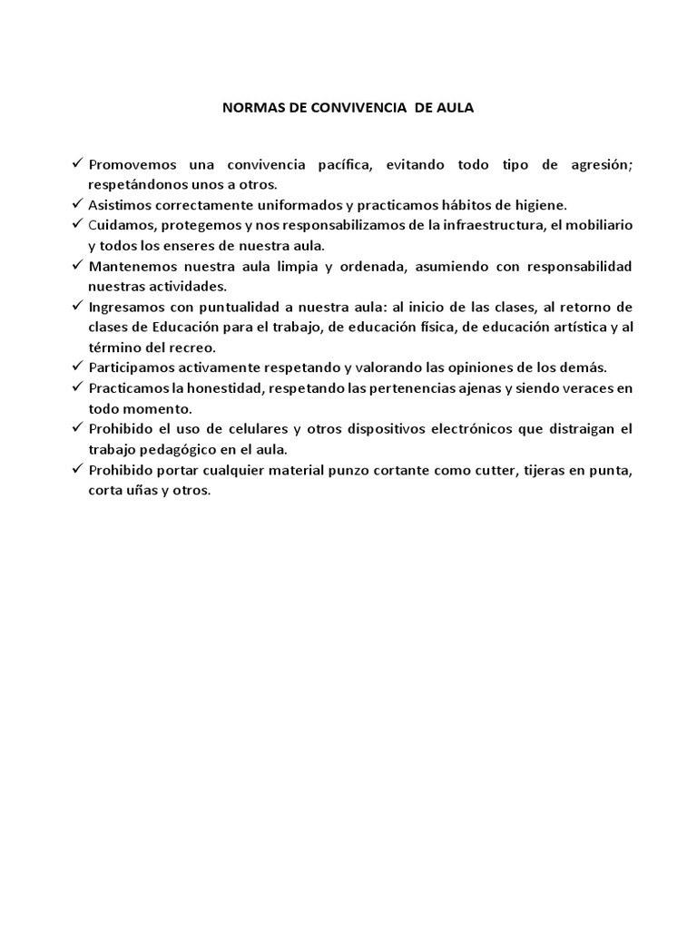 Normas de Convivencia Aula 2023 Final | PDF