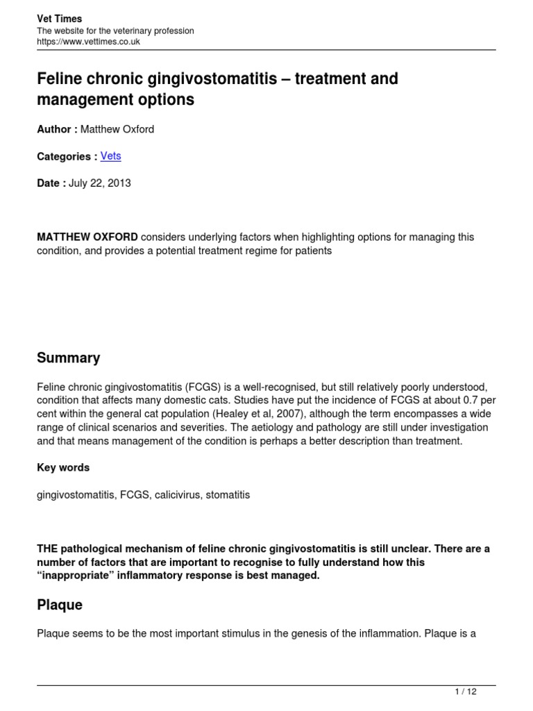felinechronicgingivostomatitistreatmentandmanagementoptions PDF
