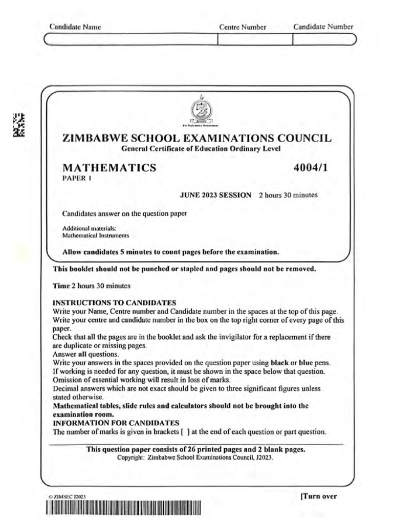 OLevels Mathematics 2023 PDF