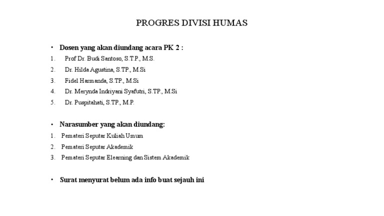 Progres Divisi Humas | PDF | Pengembangan Diri | Sains & Matematika