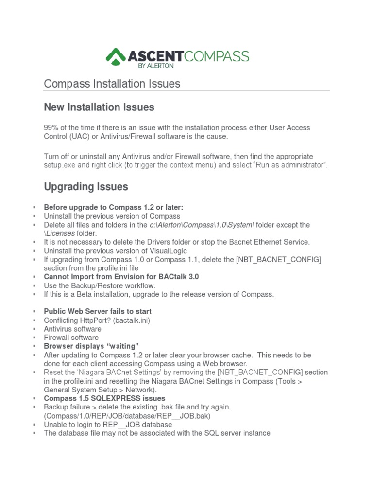 Compass Installation Troubleshooting Guide | PDF