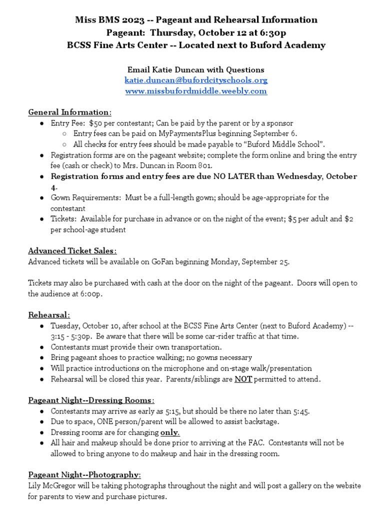 Miss Bms 2023 - Pageant and Rehearsal Information | PDF | Career ...