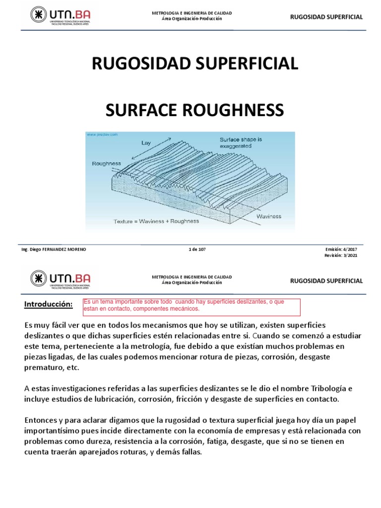 Rugosidad Superficial en Metrología | PDF
