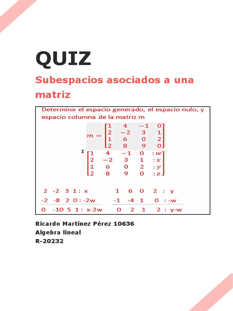 Subespacios Asociados A Una Matriz Quiz 10636 PDF