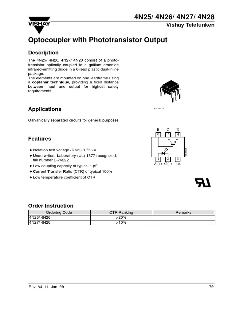4N25/ 4N26/ 4N27/ 4N28: Vishay Telefunken | PDF