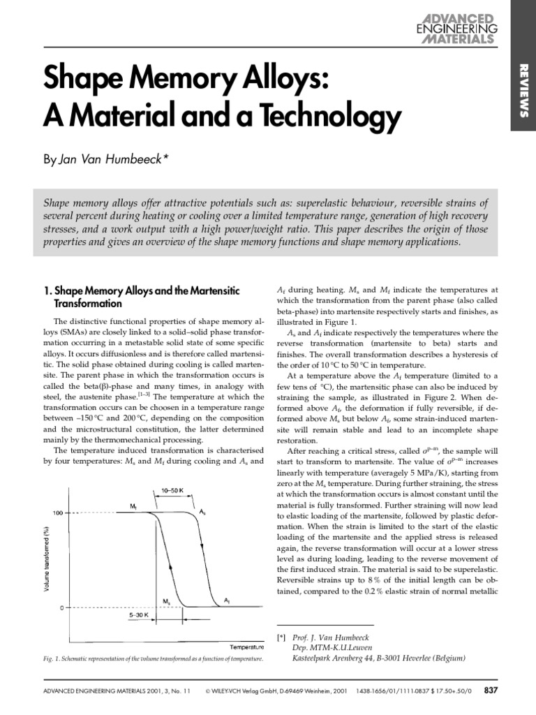 Shape Memory Alloys: Properties & Applications | PDF